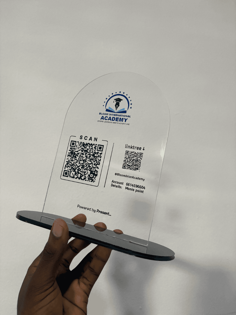 Present clock-in stand installed at Bloom International Academy